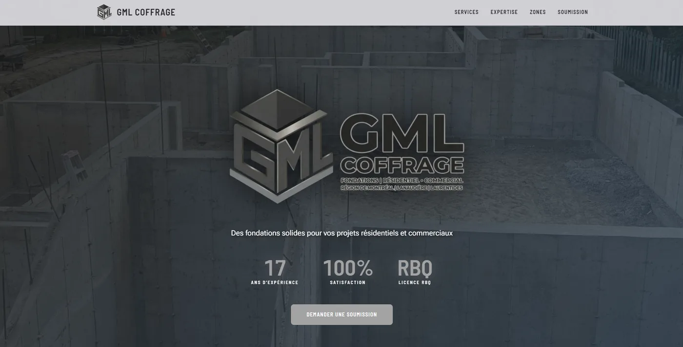 Site web de GML Coffrage